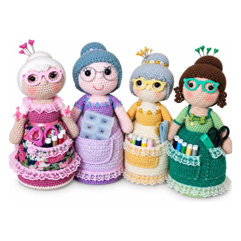 Abuelitas del Alma de crochet sobre fondo blanco