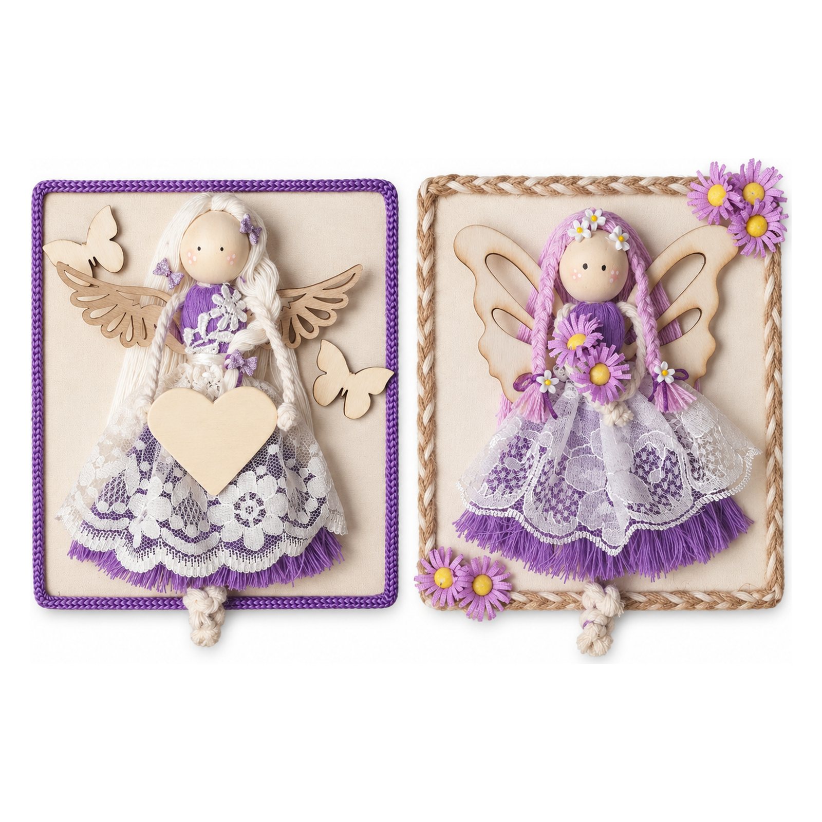 Dos cuadros de hadas con vestidos lilas de encaje