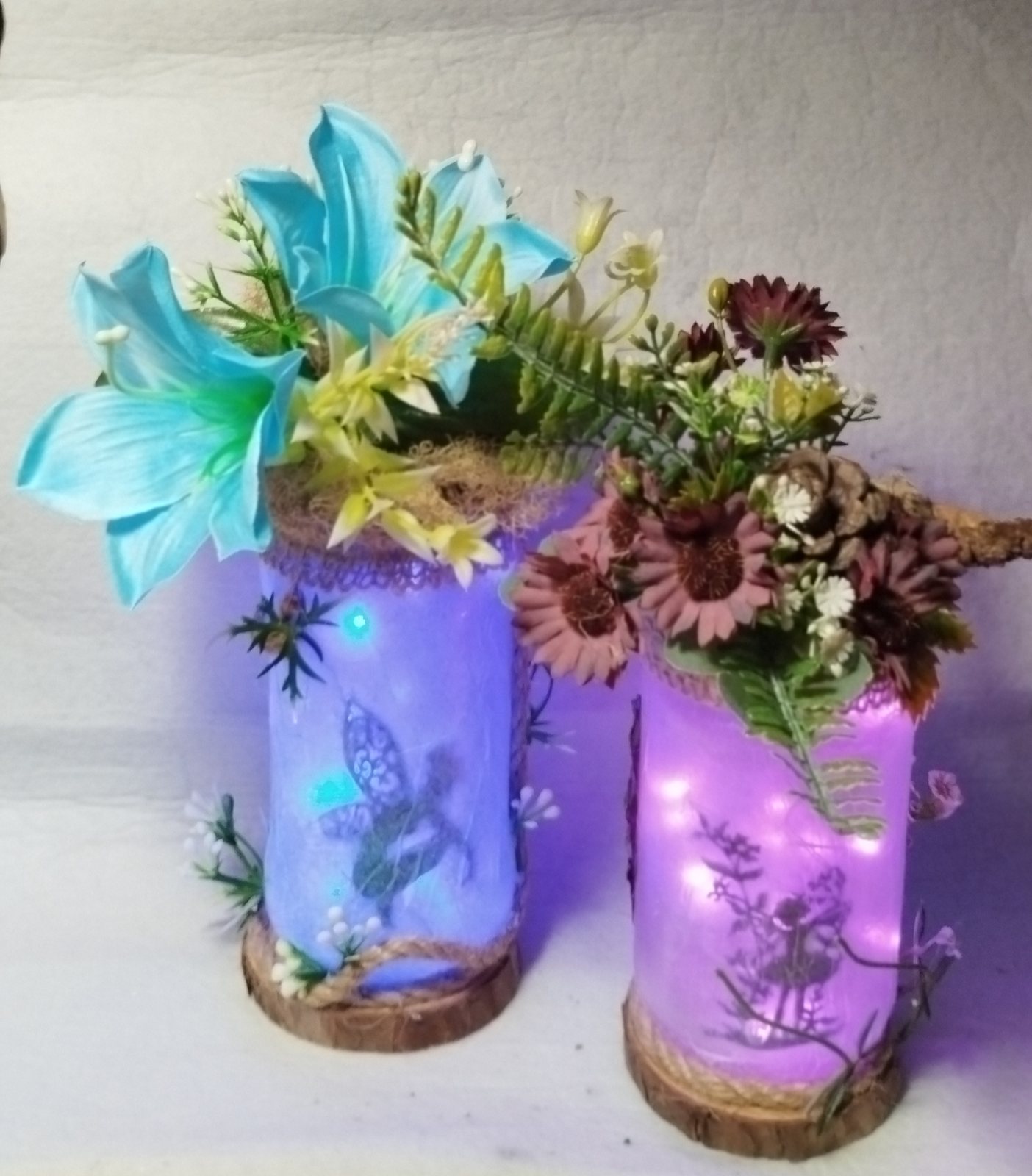 Lamparitas Luz de Hadas florales en azul y morado