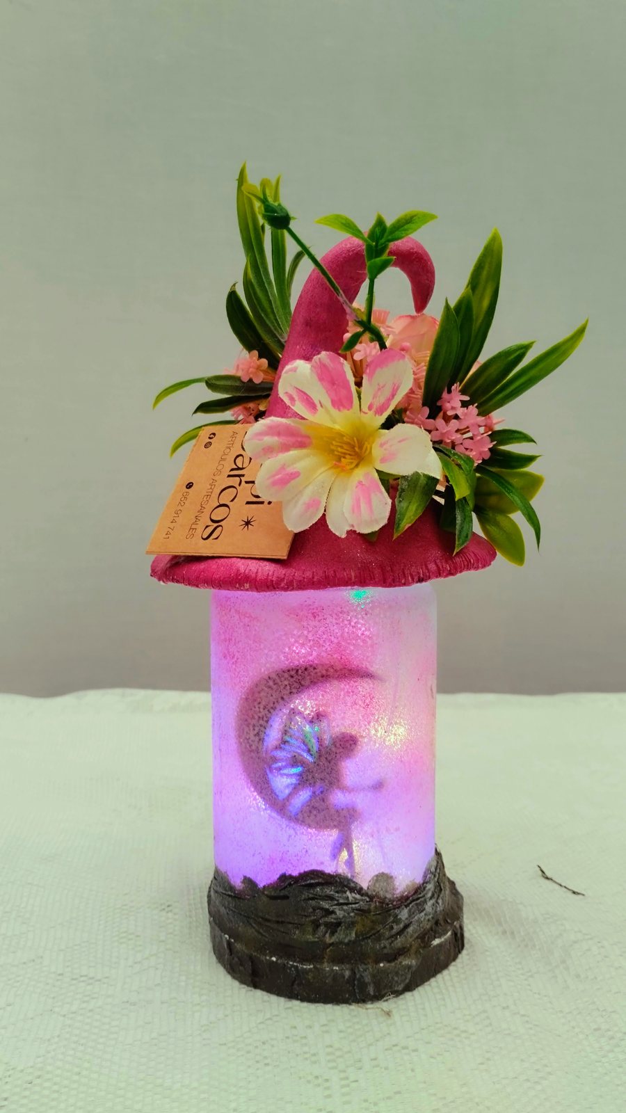 Lamparita Luz de Hadas rosa con hada en la luna