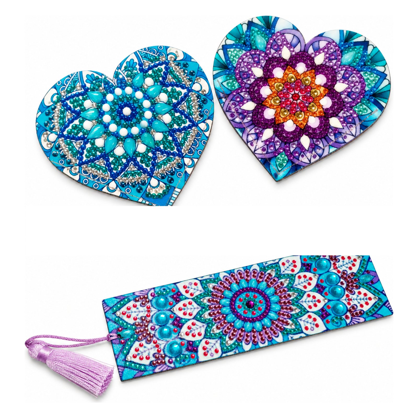 Marcapáginas de mandalas en corazón y con borla